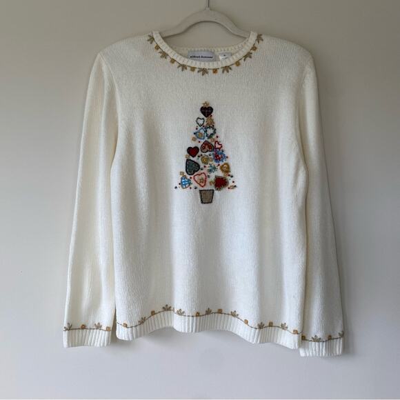 VTG Alfred Dunner Chenille Holiday Christmas Tree Sweater Beaded Grannycore XL - Picture 1 of 9